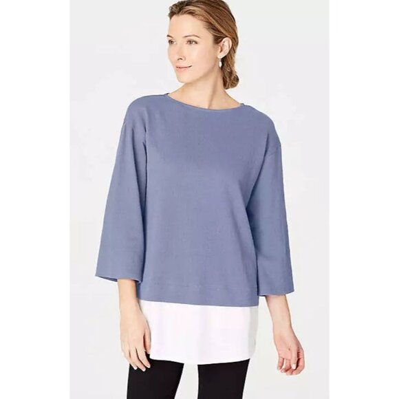 PureJill Bluebell Tunic Top Layered Look 3/4 Sleeves Cotton Blend S NWT 10000 - Picture 1 of 11